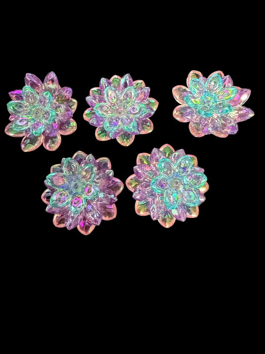 (5SETS)-15 Pieces 38mm PURPLE/BLUE/PINK/CLEAR AB Lotus Flower Beads Clear UVAB Iridescent Rainbows Acrylic Beads For DIY