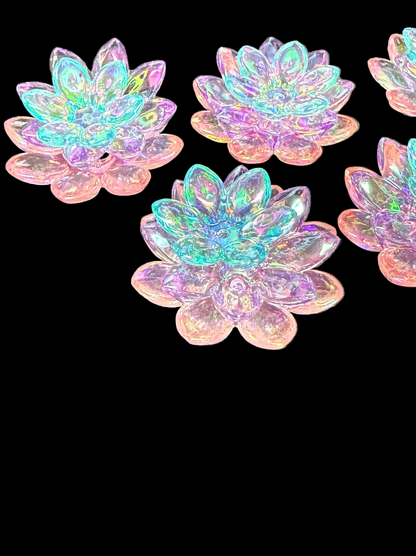 (5SETS)-15 Pieces 38mm PURPLE/BLUE/PINK/CLEAR AB Lotus Flower Beads Clear UVAB Iridescent Rainbows Acrylic Beads For DIY