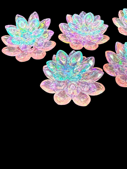 (5SETS)-15 Pieces 38mm PURPLE/BLUE/PINK/CLEAR AB Lotus Flower Beads Clear UVAB Iridescent Rainbows Acrylic Beads For DIY