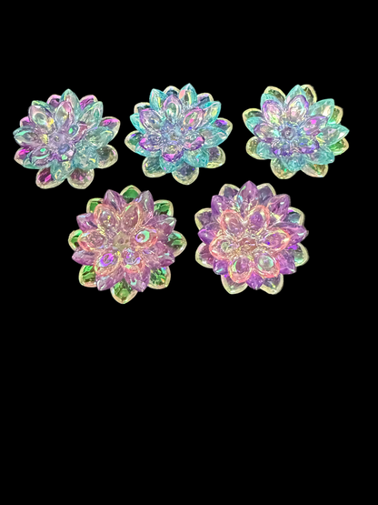 (5SETS)-15 Pieces 38mm PURPLE/BLUE/PINK/CLEAR AB Lotus Flower Beads Clear UVAB Iridescent Rainbows Acrylic Beads For DIY