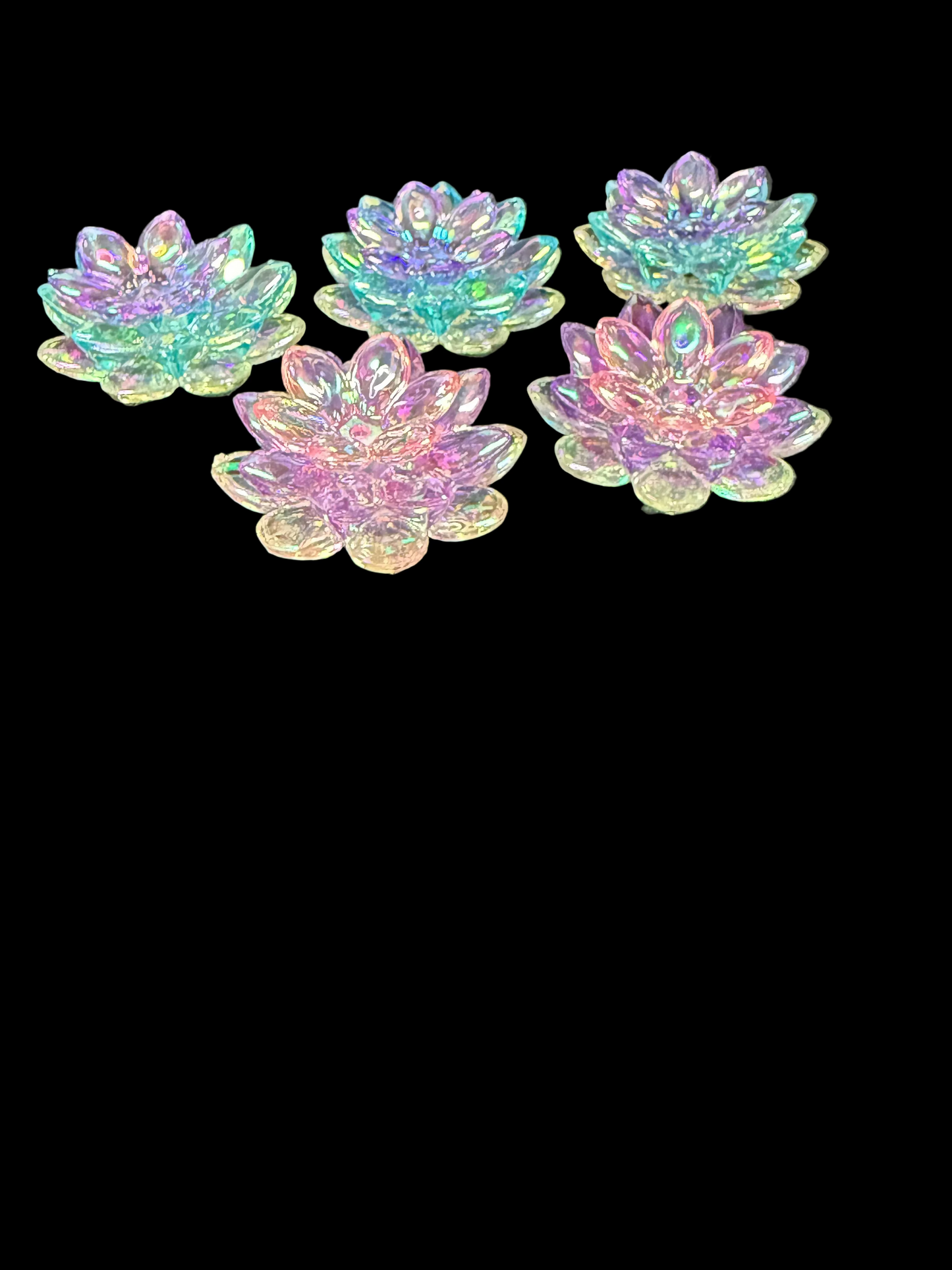 (5SETS)-15 Pieces 38mm PURPLE/BLUE/PINK/CLEAR AB Lotus Flower Beads Clear UVAB Iridescent Rainbows Acrylic Beads For DIY