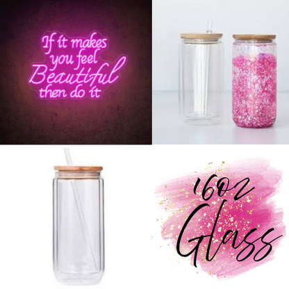 (1)- Personalized 16oz GLASS Snow Globe Libby Style Tumbler
