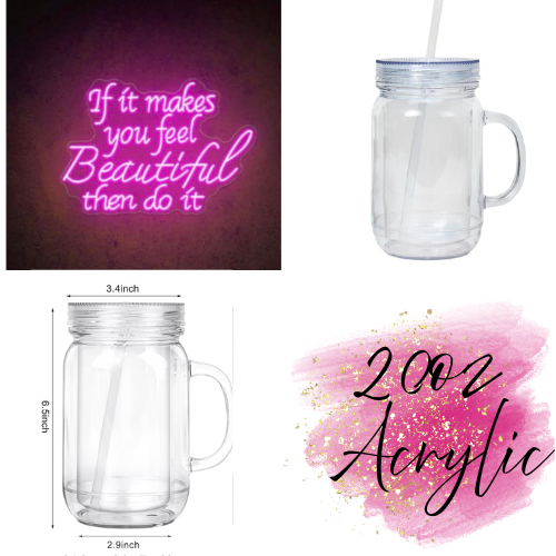 (1)- Personalized 20oz ACRYLIC Snow Globe Mason Jar Style Tumbler