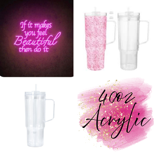 (1)- Personalized 40oz ACRYLIC W/Handle Snow Globe Tumbler