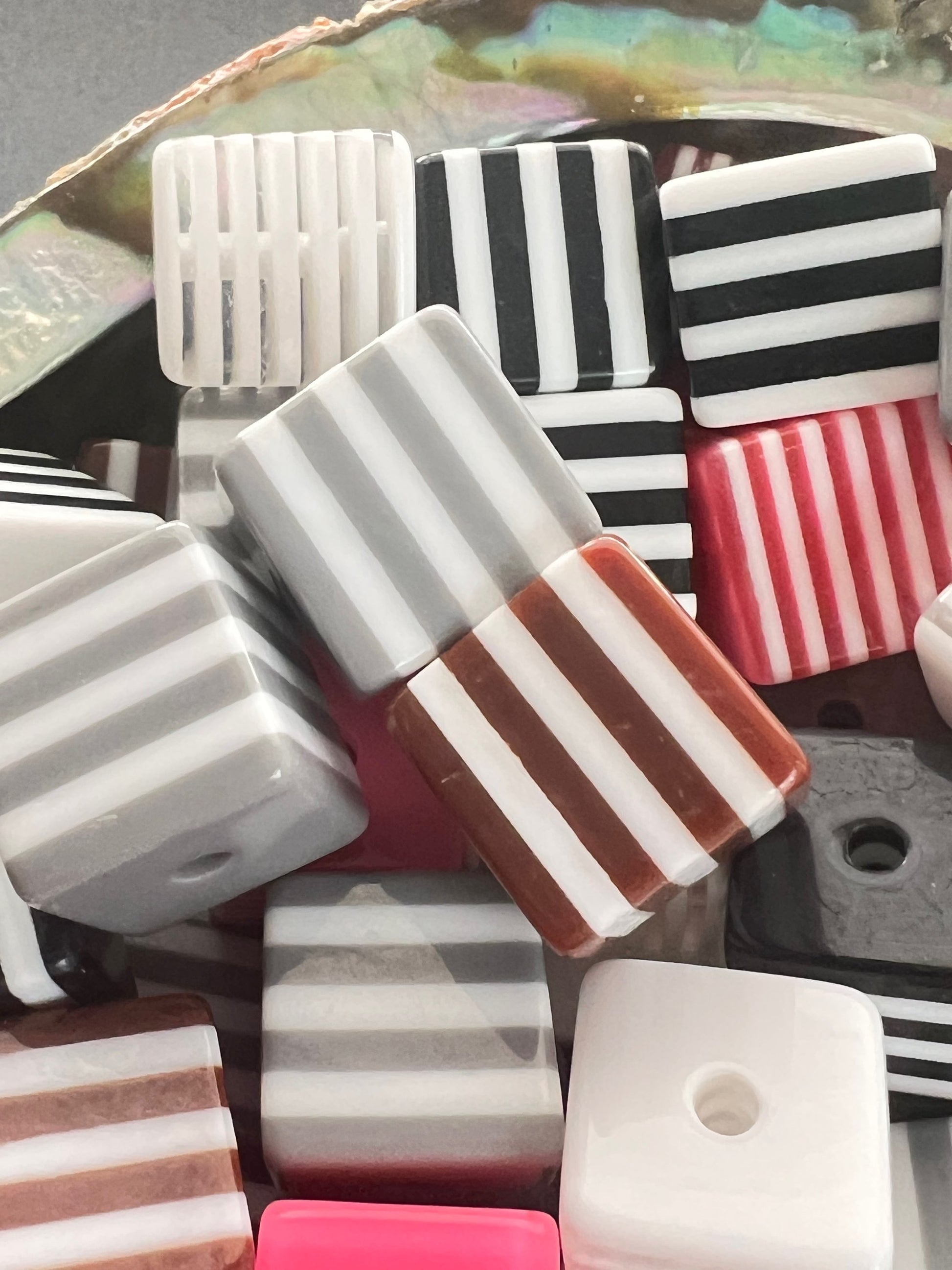 10 PCS - 14mm Multi Color Striped Cube/Square Bead image 2