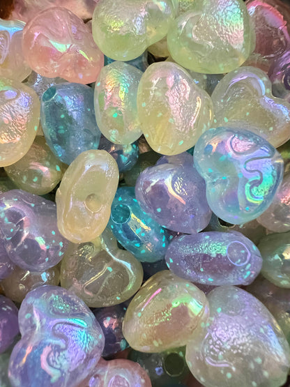 5 PCS- 18mm 3D Hearts Multicolor  LUMINOUS GLOW Iridescent Rainbow Acrylic Beads image 0