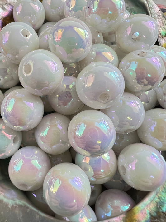 10 PCS - 15mm WHITE  UVAB Rainbow Round Acrylic Beads image 0