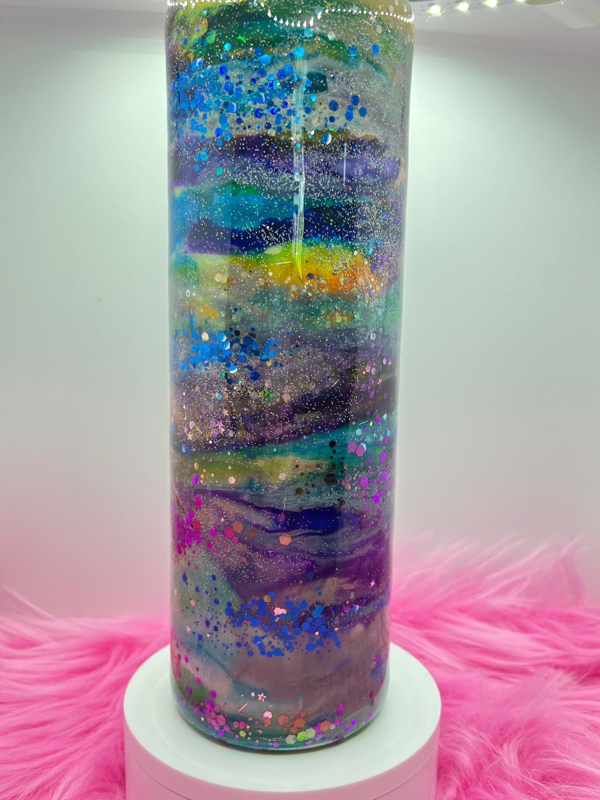(1)- RTS 30oz Straight purple/yell/teal/blue MILKY WAY ink/glitter Epoxy Tumbler image 4