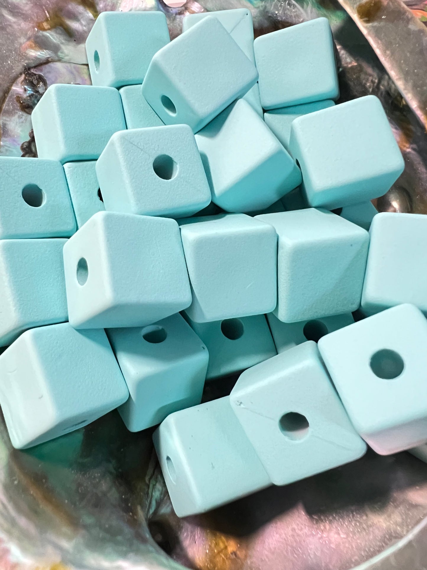 10 PCS - 13mm Matte Sky Blue Silicone Touch Cube/Square Acrylic Beads image 0