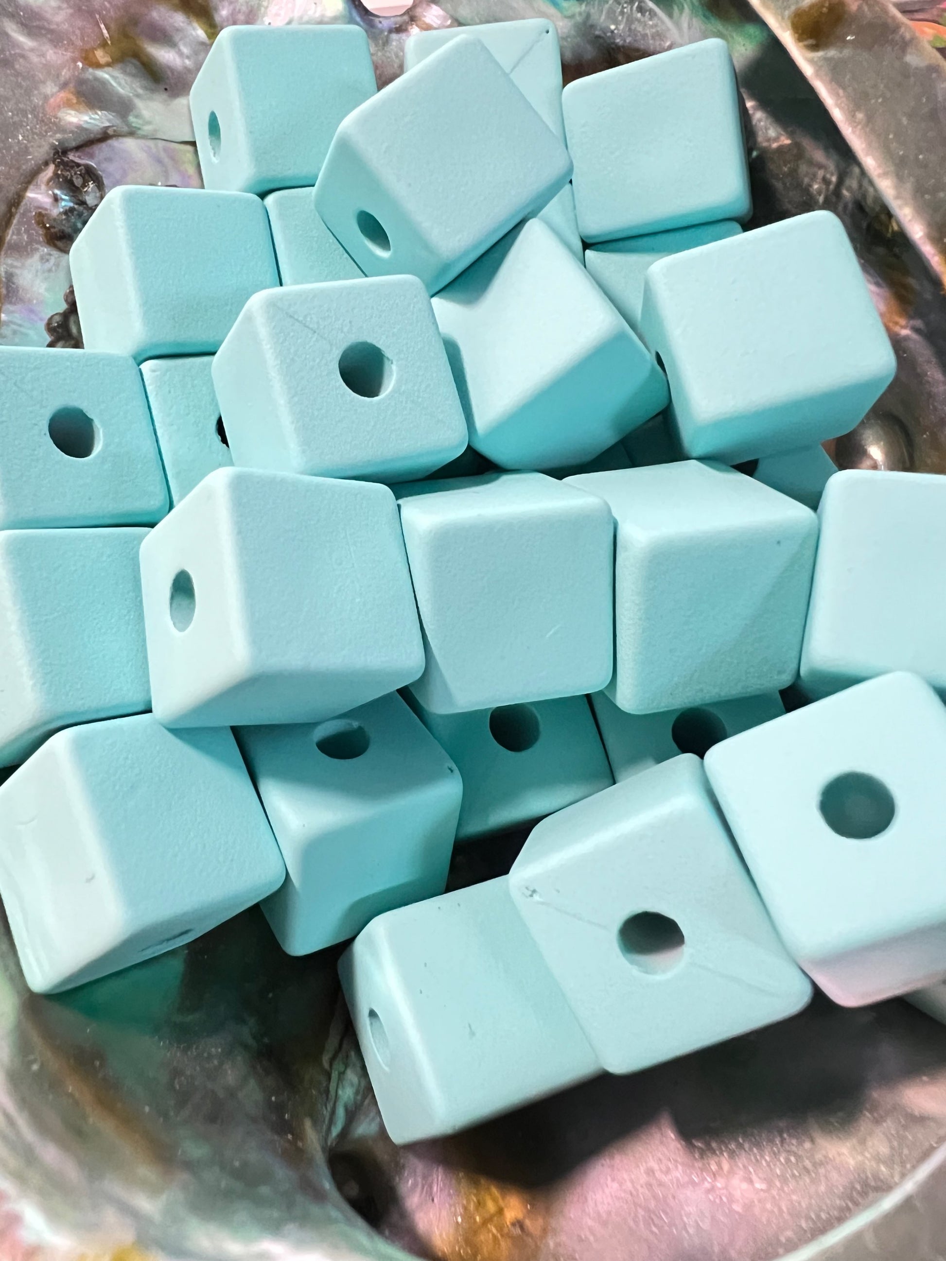 10 PCS - 13mm Matte Sky Blue Silicone Touch Cube/Square Acrylic Beads image 0