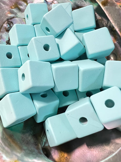 10 PCS - 13mm Matte Sky Blue Silicone Touch Cube/Square Acrylic Beads image 0