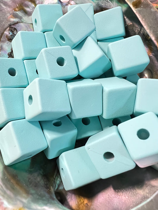 10 PCS - 13mm Matte Sky Blue Silicone Touch Cube/Square Acrylic Beads image 0