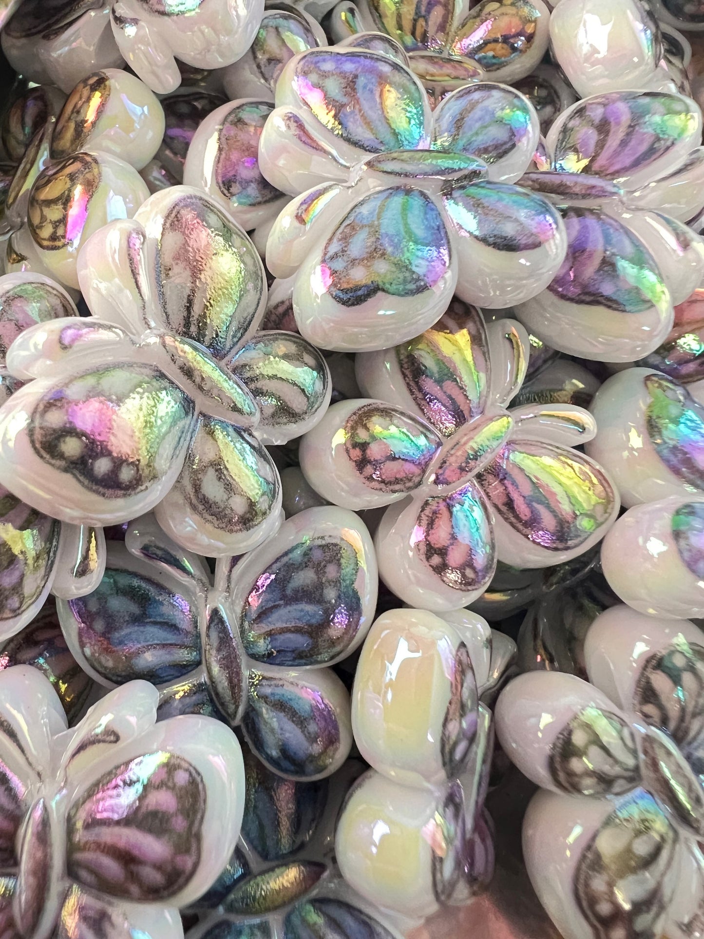 10 PCS- 24mm 3D Butterfly Multicolored UVAB Acrylic Beads image 1