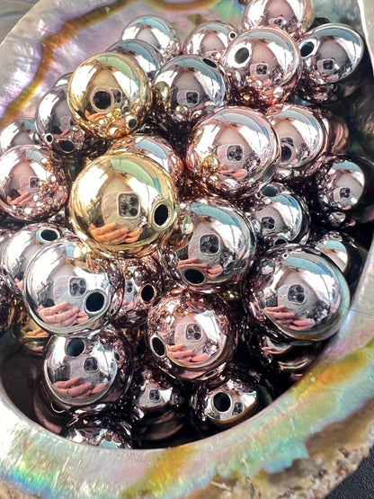 10 PCS- 15mm Multi Colored Metallic Rose/Gold/Silver/Charcoal MIX Round Beads image 1