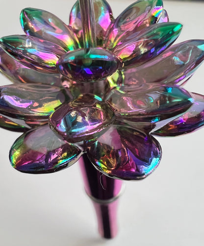 5SETS-15 Piece 38mm MultiColored Lotus Flower Beads UVAB Iridescent Rainbow Bead image 4