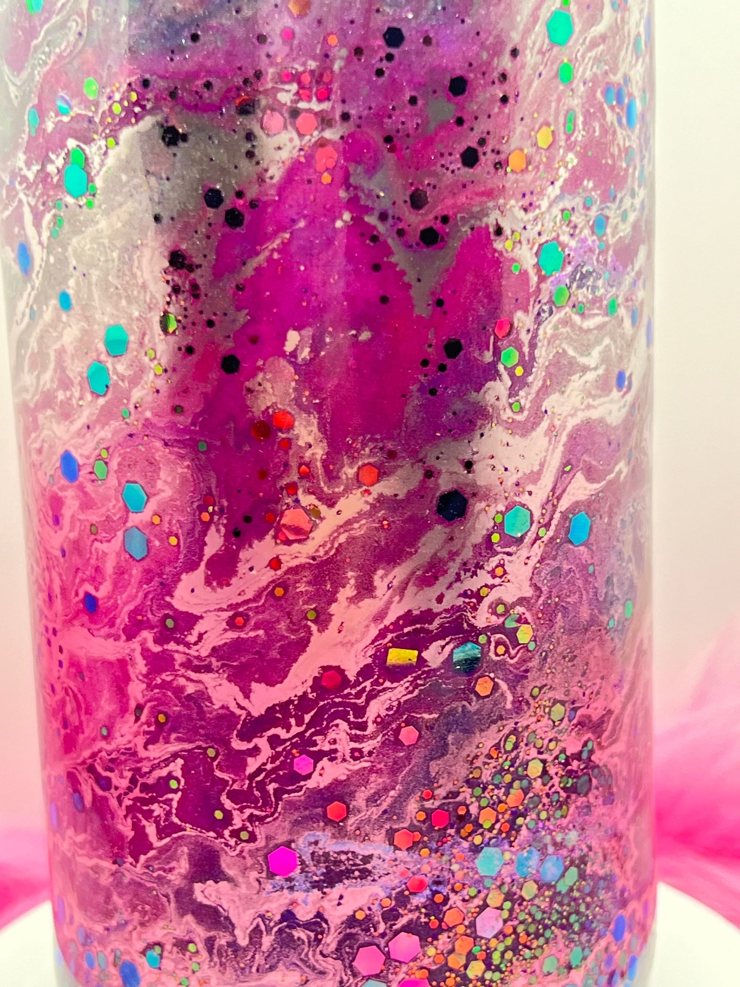 (1)- RTS 30oz Straight Pink/purple/chrome MILKY WAY ink/glitter Epoxy Tumbler image 1
