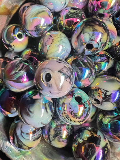 10 PCS - 16mm Round Marble/Swirl UVAB White/Black Acrylic Beads image 2