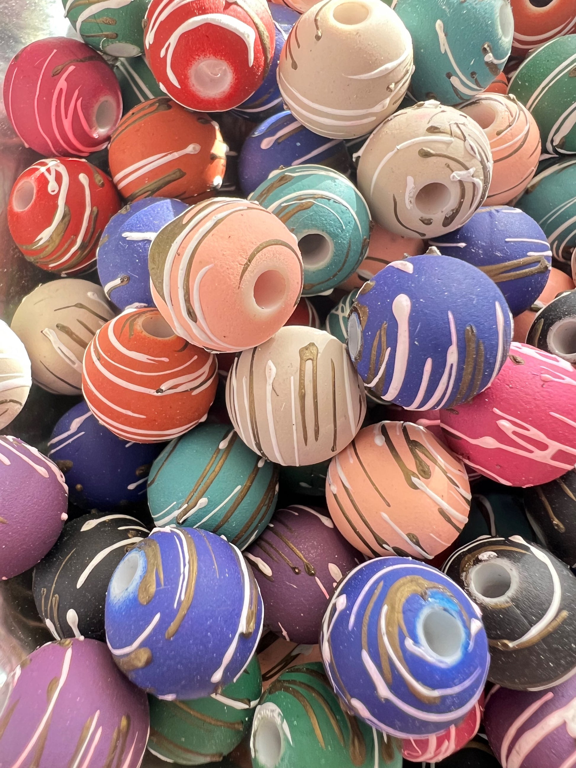 10 PCS- 12mm Round Matte Dark Colored Acrylic Hand painted Swirl Beads image 1
