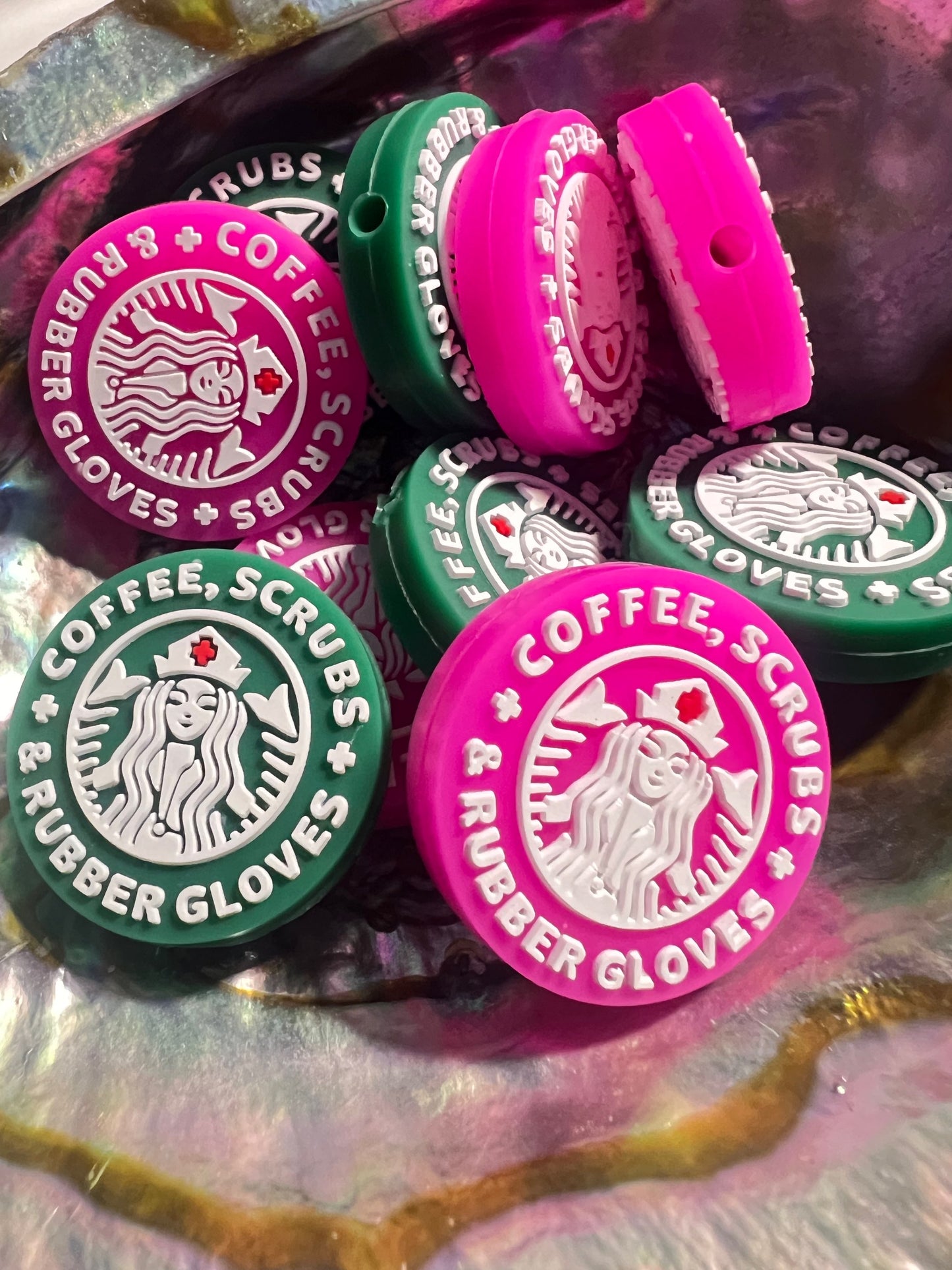 (1)PC Round-Choose Your Color-Pink OR Green Coffee Scrubs Rubber Glove Focal image 0