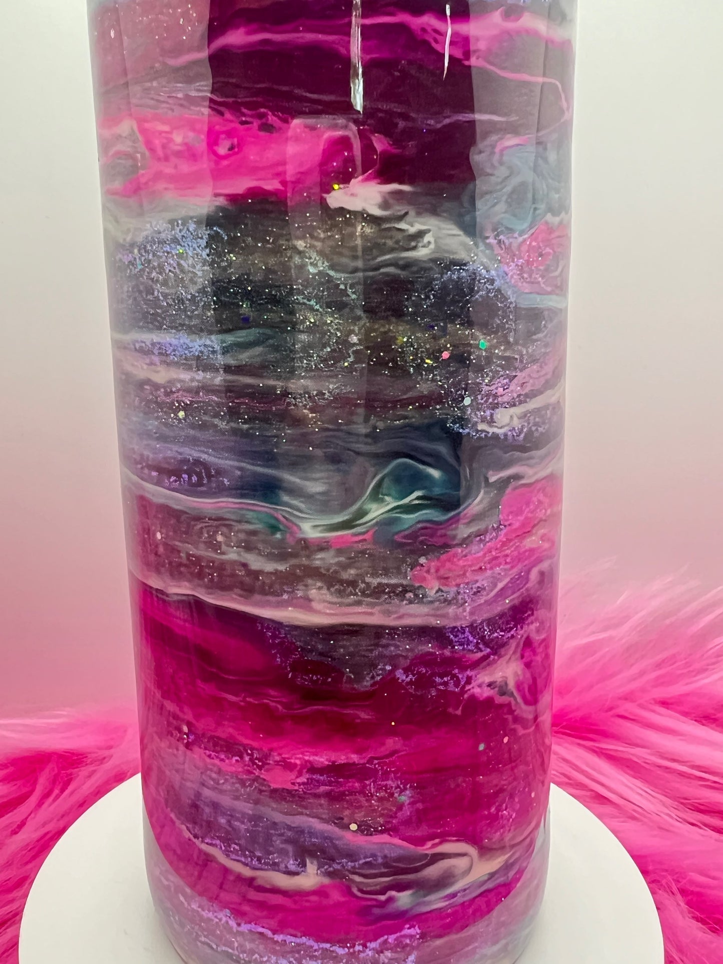 (1)- RTS 20oz Straight Pink/purple/teal/blue MILKY WAY ink/glitter Epoxy Tumbler image 1