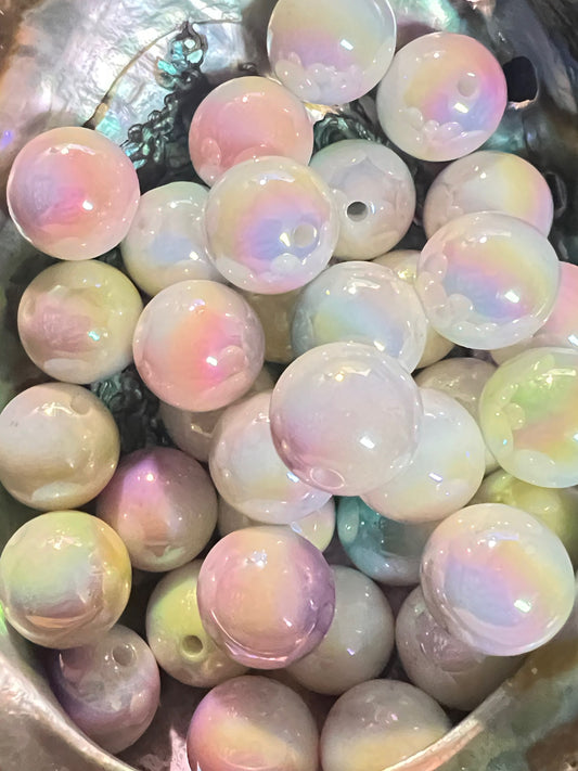 10 PCS-15mm Shiny Multicolor Pastel Ombre White UVAB Rainbow Acrylic Beads image 0
