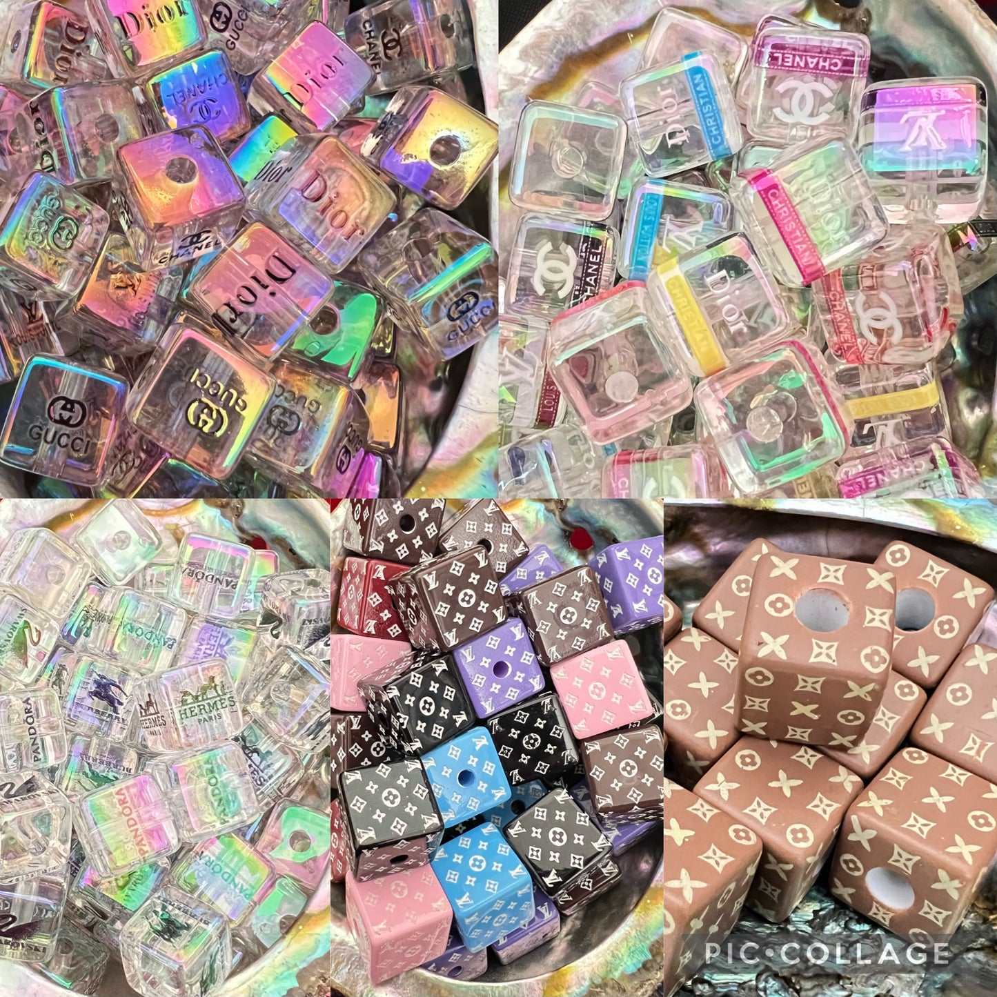 5PCS Choose Your Design, LoVe, C/C, DI OR, Colors, Cube/Square UVAB Coated Beads image 11