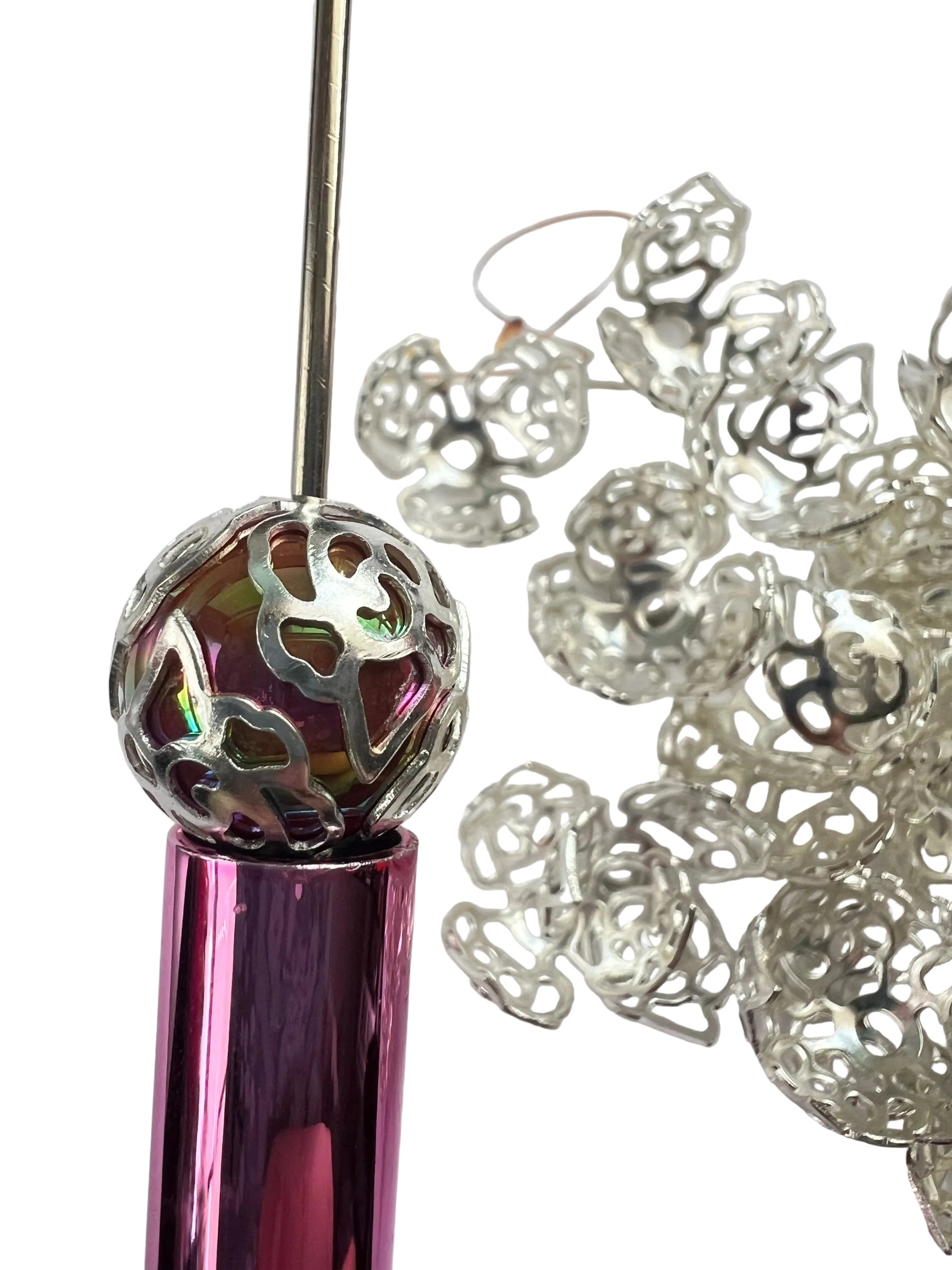 20 PCS-15mm SILVER Flower Pattern Bead Caps image 1