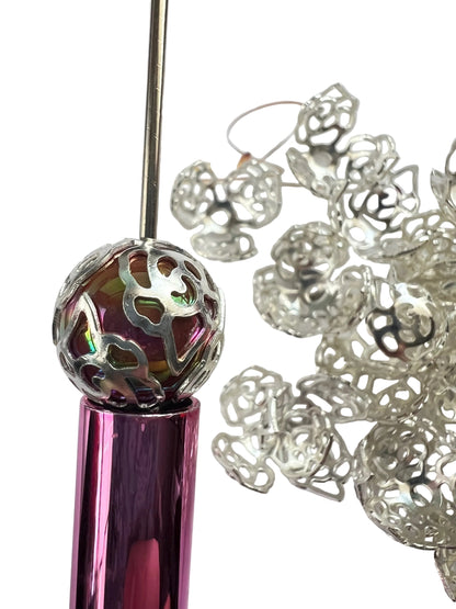20 PCS-15mm SILVER Flower Pattern Bead Caps image 1