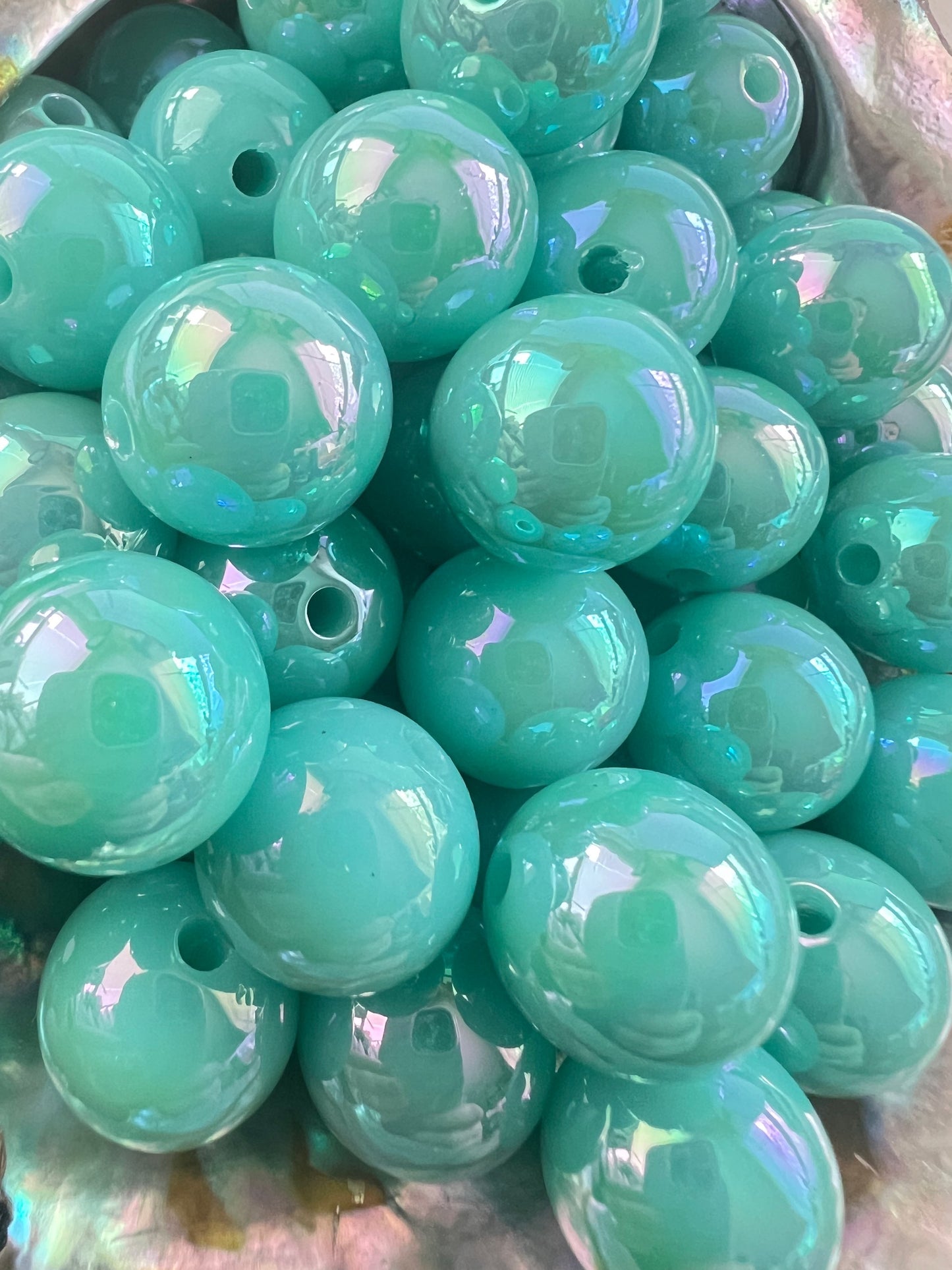10 PCS - 15mm TURQUOISE/MINT  UVAB Rainbow Round Acrylic Beads image 1