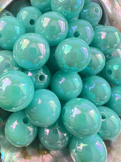10 PCS - 15mm TURQUOISE/MINT  UVAB Rainbow Round Acrylic Beads image 1