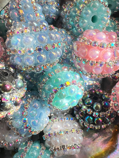 5 PCS - 18mm Fancy Round Multicolor Rhinestone/Pearl UVAB Acrylic Beads image 4