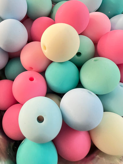 10 PCS- 15mm PASTEL Teal/Blue/Pinks/White MIX Silicone Touch Round Mixed Beads image 1