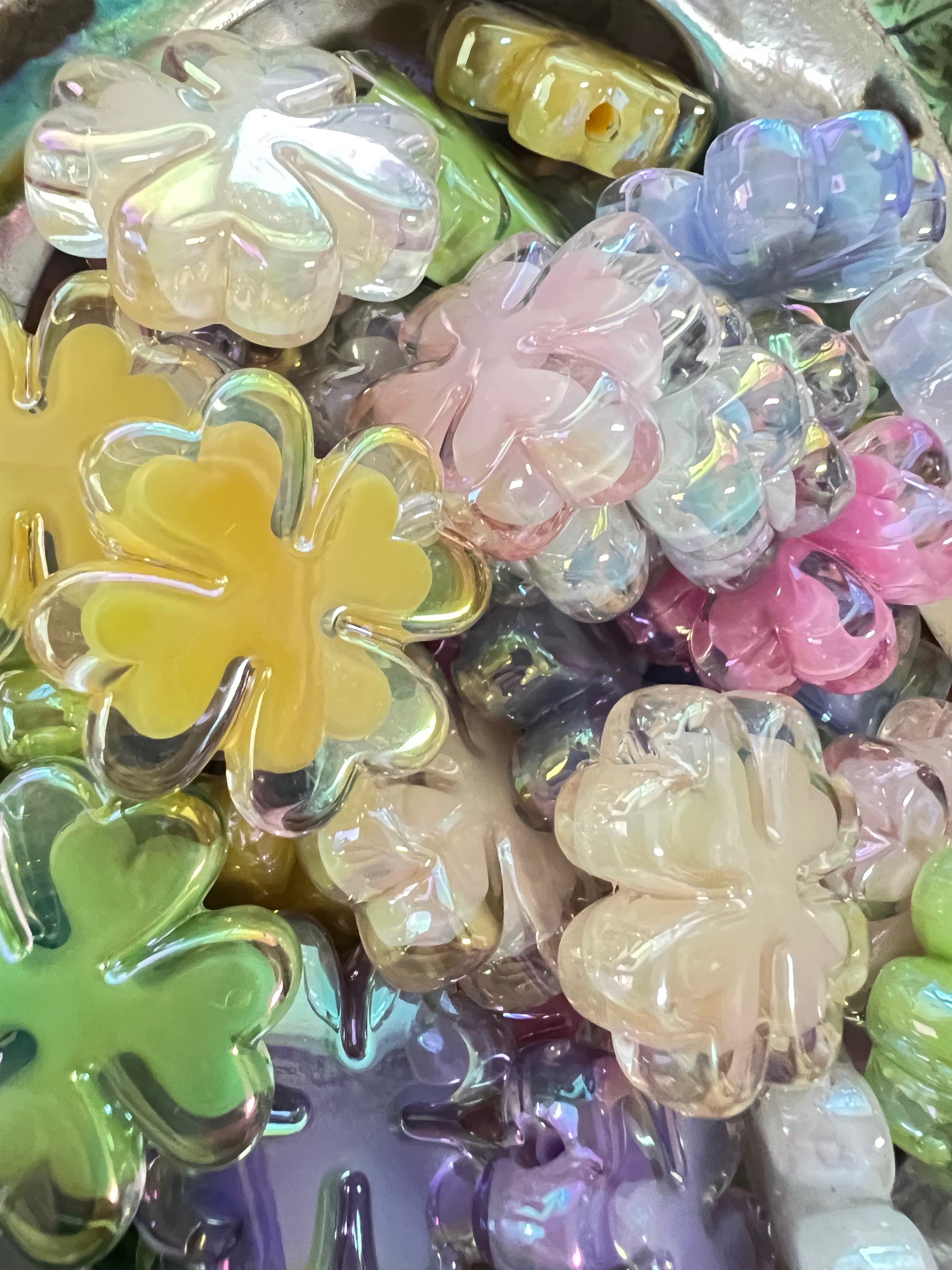 5 PCS- 25mm Double Layer 3D Clover Mixed Pastel Colors ABUV Acrylic Beads image 2