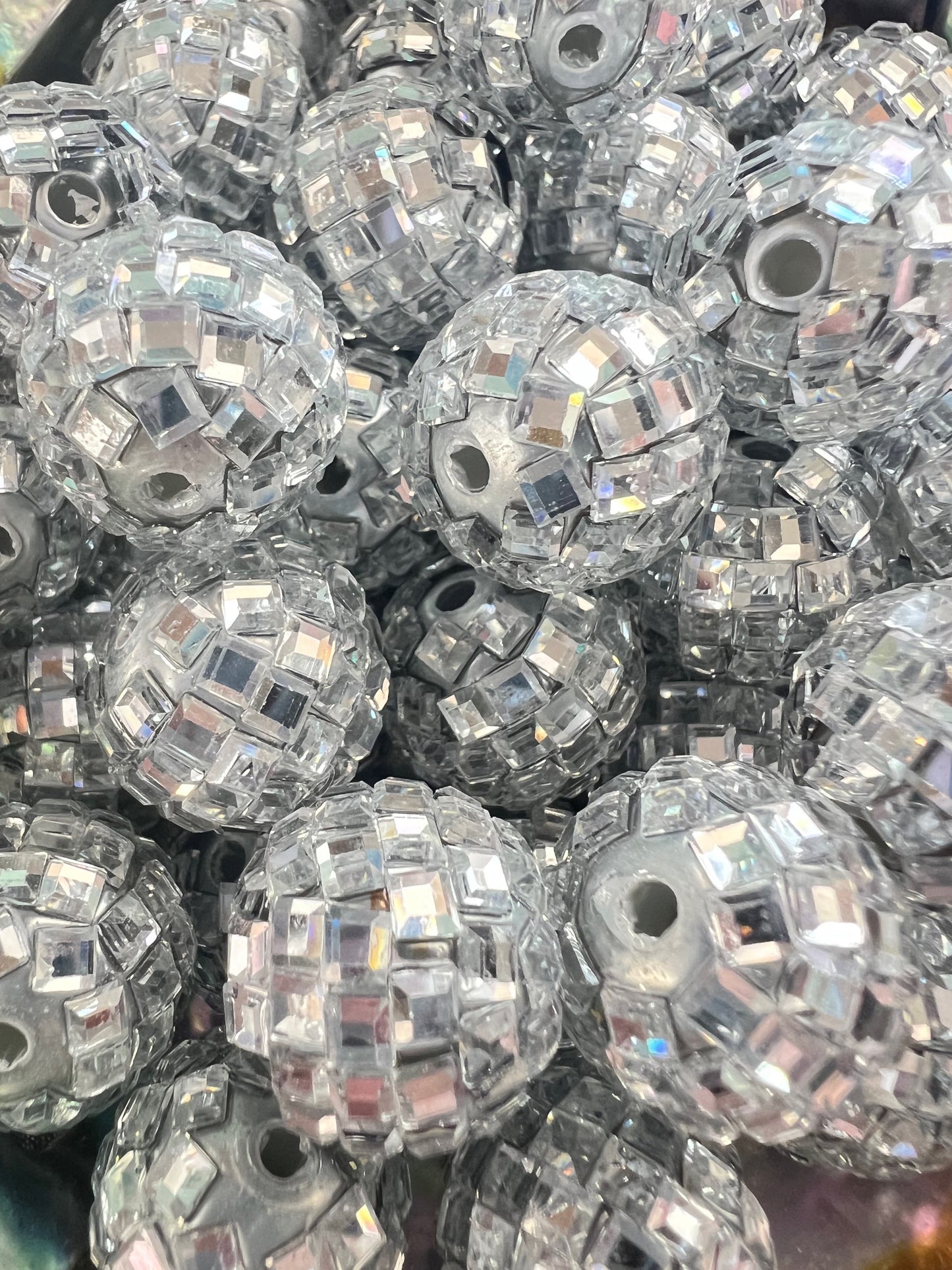 10 PCS - 16mm Silver/Chrome DISCO Mirror Round Acrylic Rhinestone Beads image 1