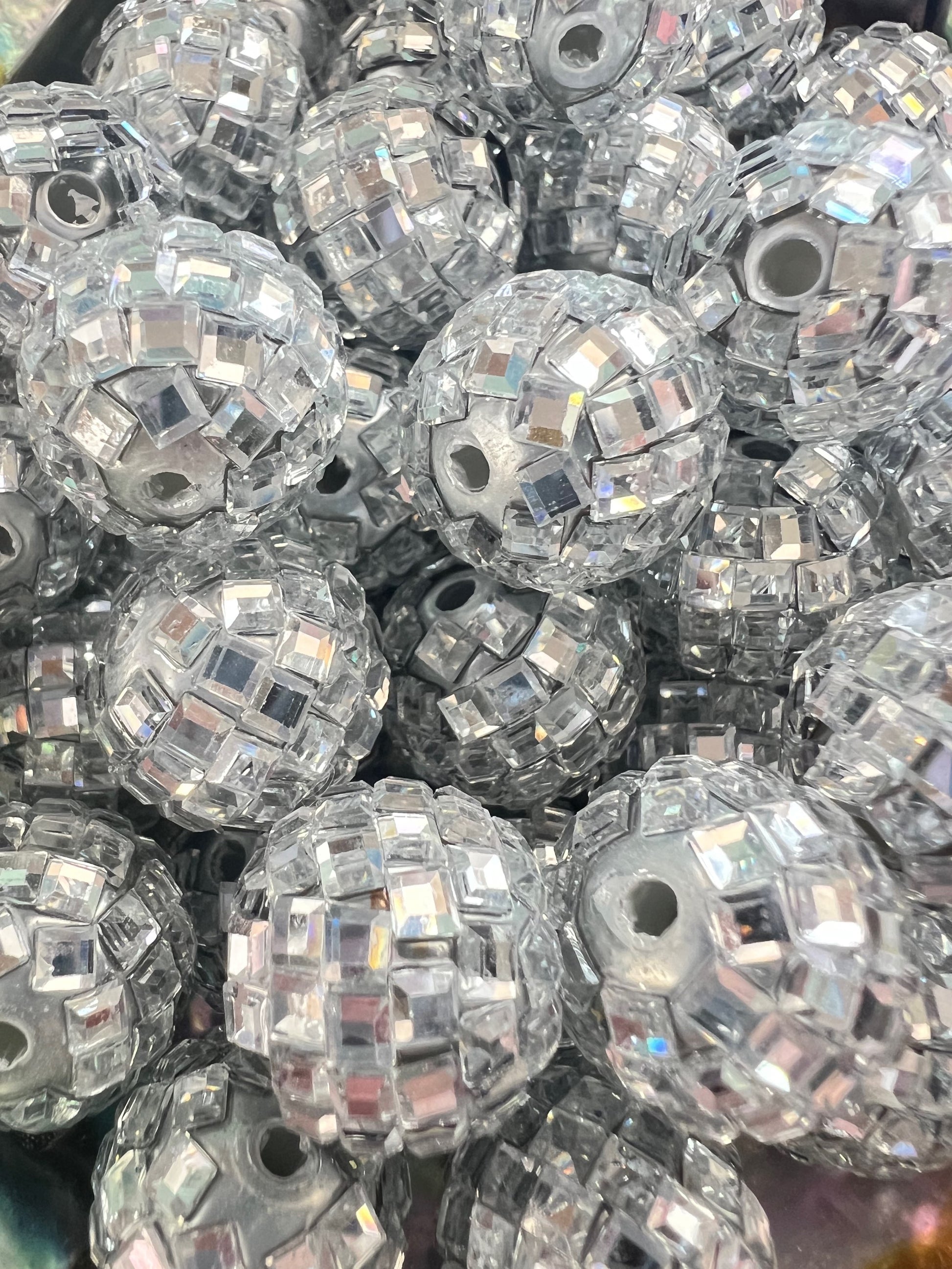 10 PCS - 16mm Silver/Chrome DISCO Mirror Round Acrylic Rhinestone Beads image 1