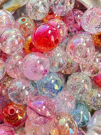 10 PCS- 15mm Multicolored Transparent UVAB Acrylic Galaxy Shimmer Bubble Beads image 0