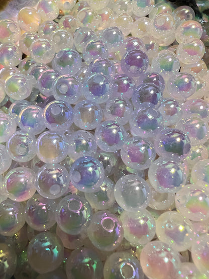 10 PCS- 8mm COLOR CHANGE Small Round UVAB Clear Iridescent Rainbow Acrylic Beads image 0