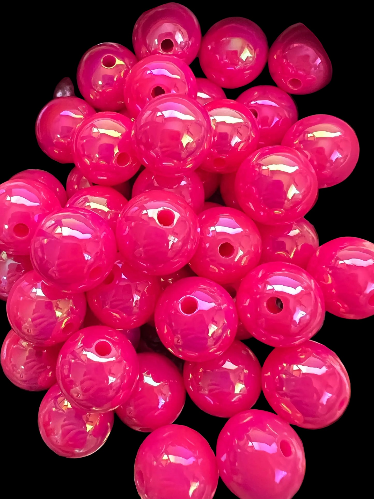 10 PCS - 15mm HOT NEON PINK UVAB Rainbow Round Acrylic Beads image 0