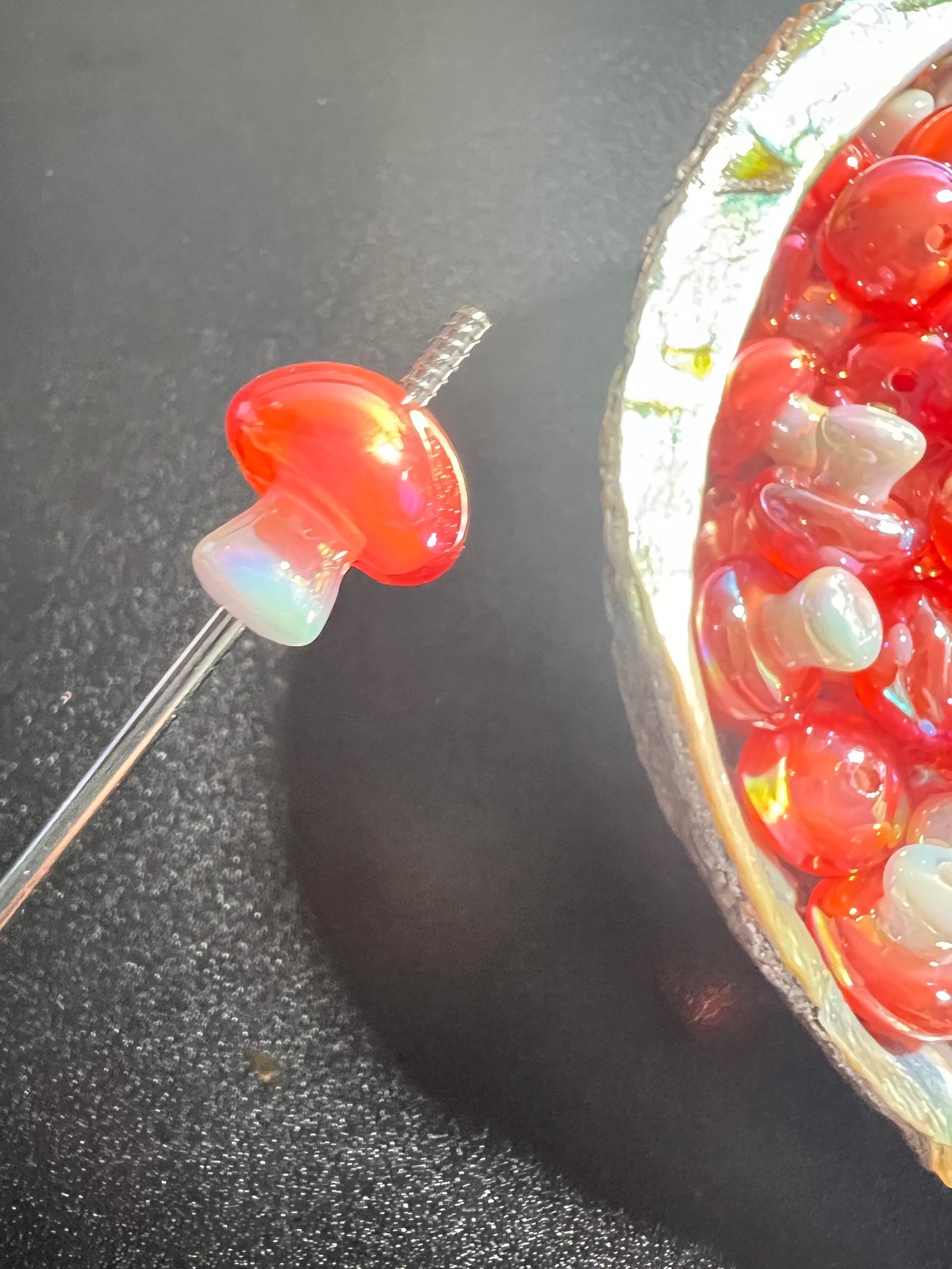 20 PCS- 13mm Mushroom Shaped Acrylic Opaque Red/Clear Colored AB Beads image 2