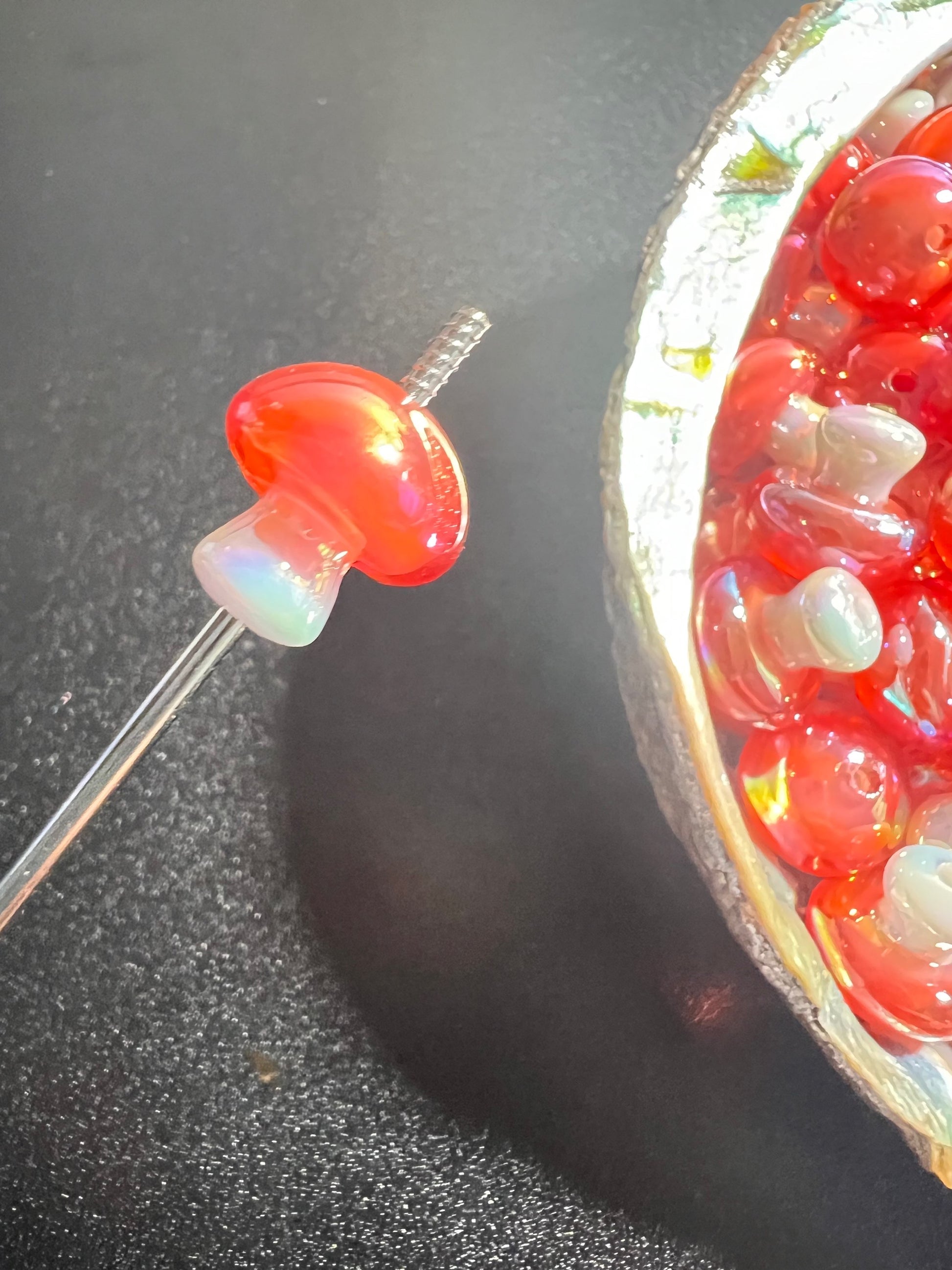 20 PCS- 13mm Mushroom Shaped Acrylic Opaque Red/Clear Colored AB Beads image 2