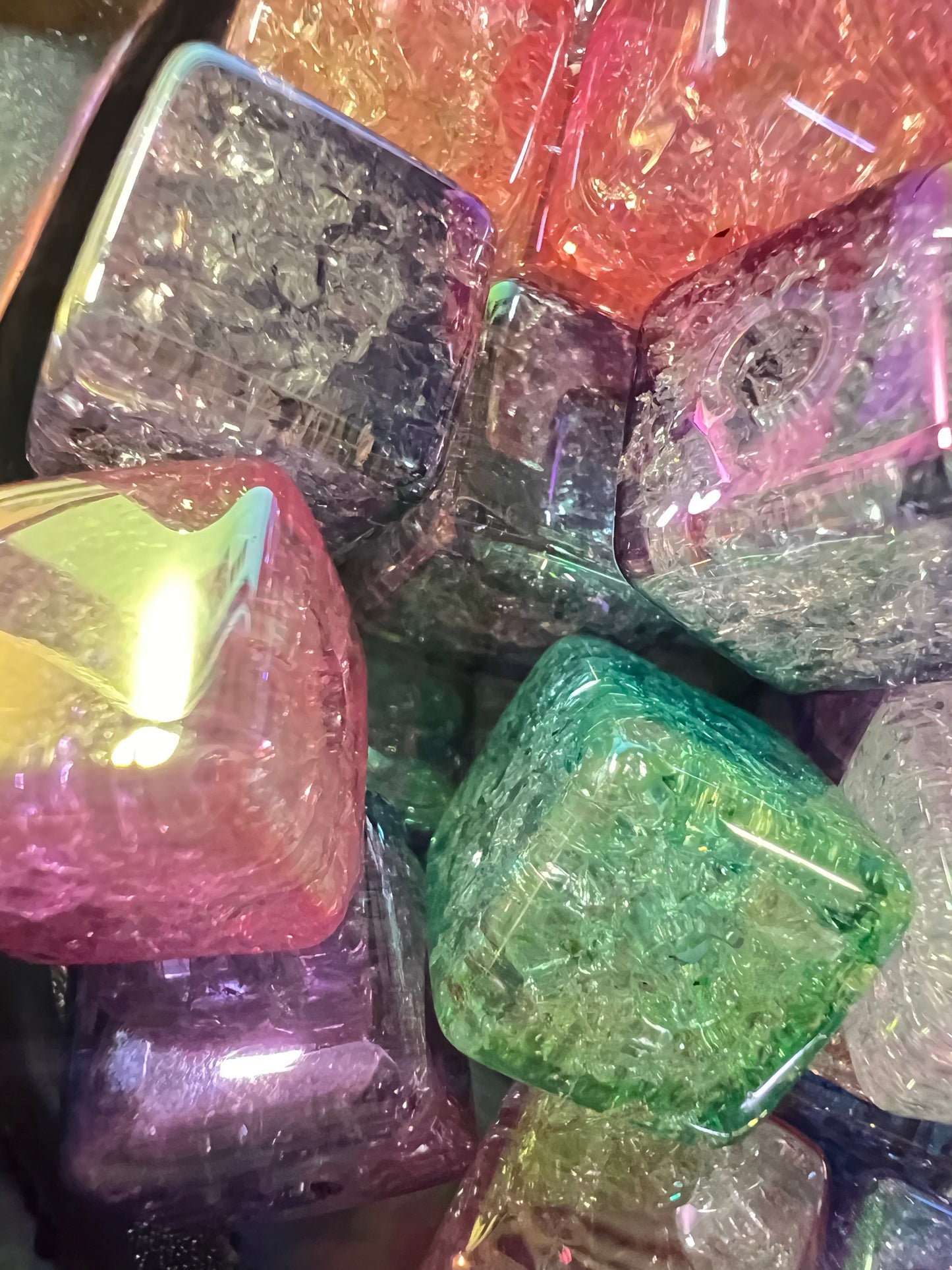 10 PCS- 14mm Clear Double Color UVAB Iridescent Rainbow Crackle Cube Beads image 2