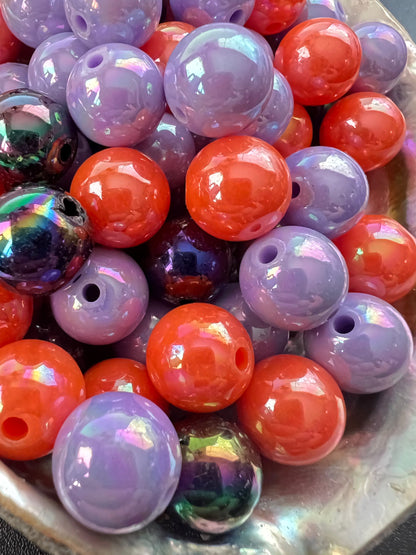 10 PCS- 13mm Round UVAB Orange/Purple/Black Acrylic Beads image 0
