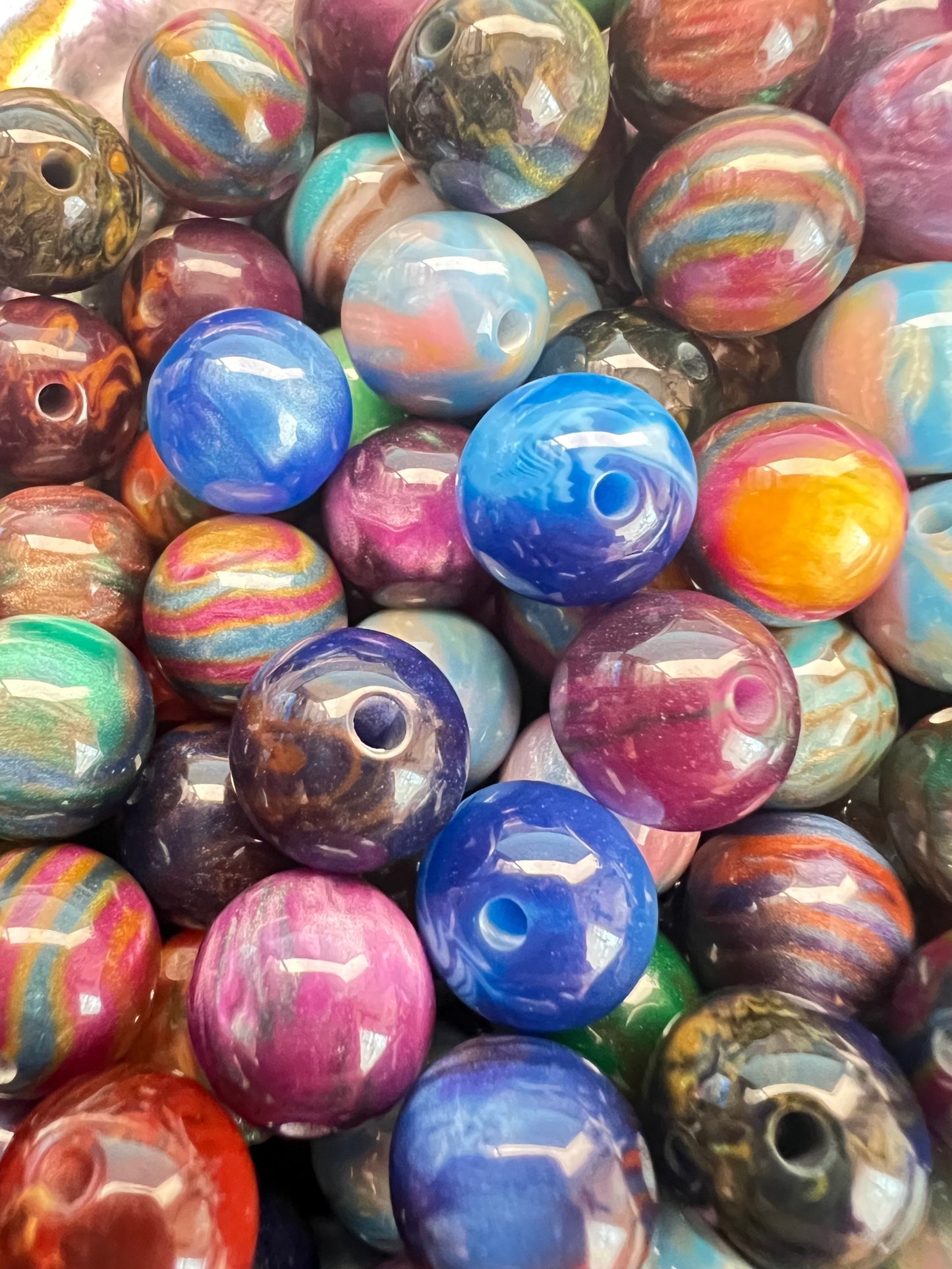 10 PCS -12mm STUNNING Cateye Mixed Colors Galaxy Rainbow Shimmer Beads image 0