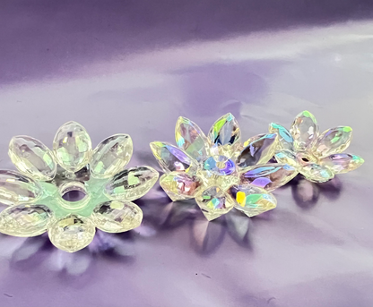 5 SETS-15 Pieces 38mm Lotus Flower Beads Clear PURPLE UVAB Iridescent Rain image 2