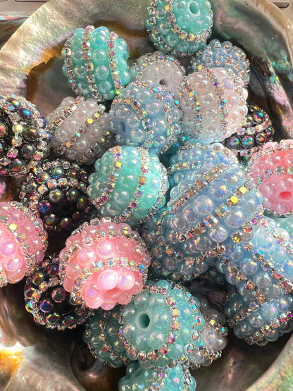 5 PCS - 18mm Fancy Round Multicolor Rhinestone/Pearl UVAB Acrylic Beads image 1
