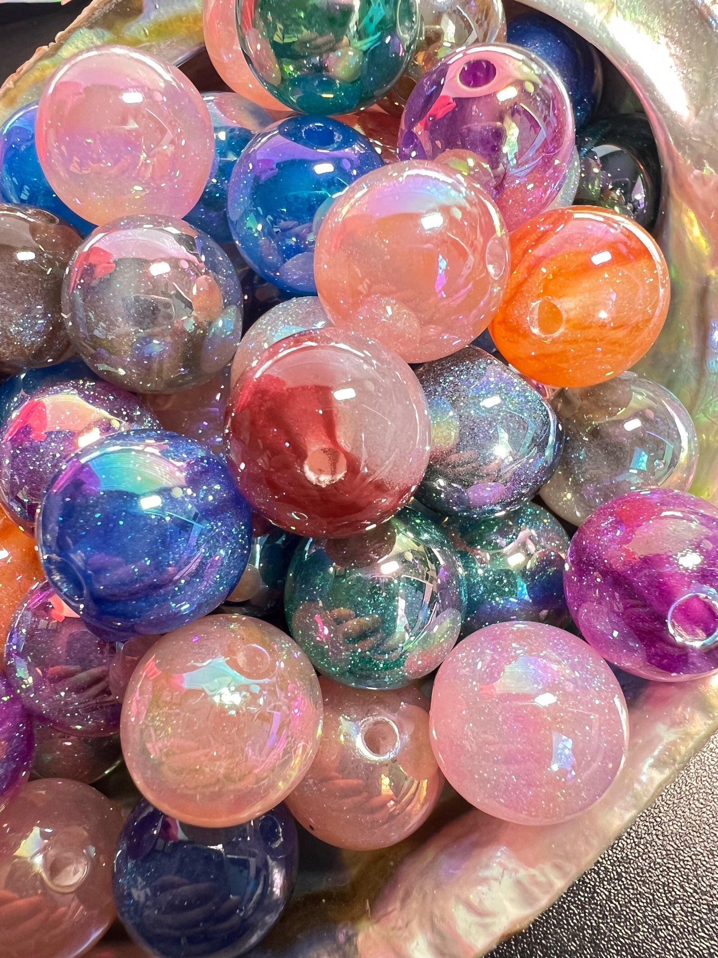 10 PCS -16mm STUNNING Multicolor  Rainbow UVAB Galaxy Shimmer Acrylic Beads image 3