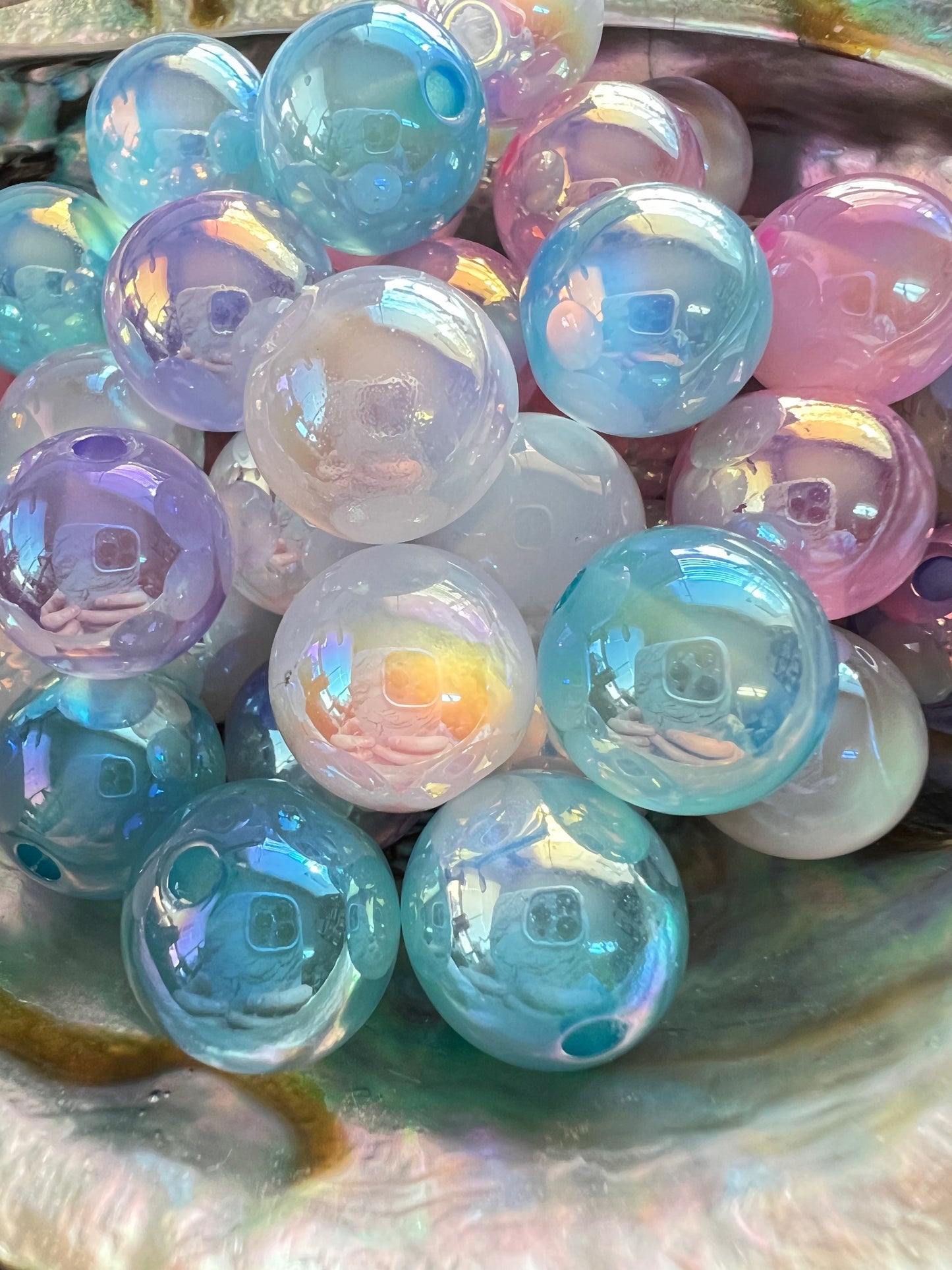 10 PCS- 15mm Multicolored Pastel CAT EYE UVAB Rainbow Round Acrylic Beads image 2