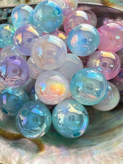 10 PCS- 15mm Multicolored Pastel CAT EYE UVAB Rainbow Round Acrylic Beads image 2