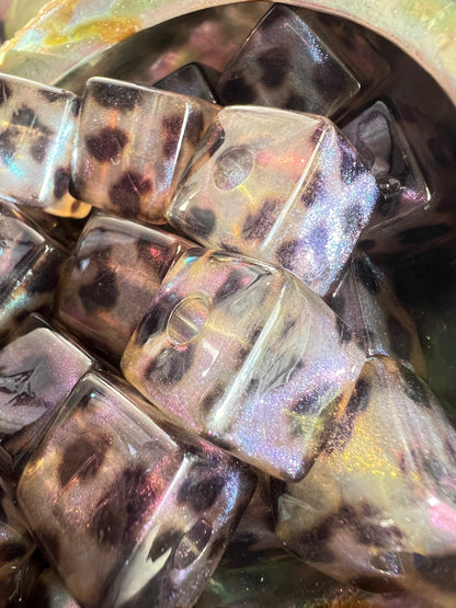 5 PCS - 16mm Clear/Black Leopard Design UVAB Iridescent Rainbow Glitter Beads image 1