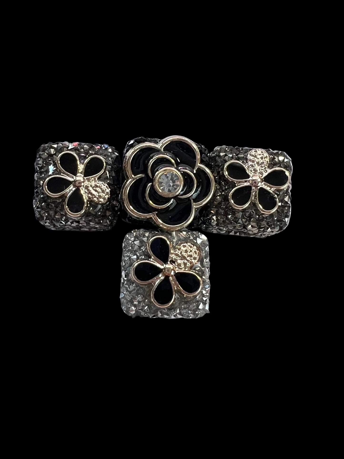 4 PCS- 16mm Black/DK GRAY FLOWERS Fashion Rhinestone Charm Sugar Coated  Focal image 0